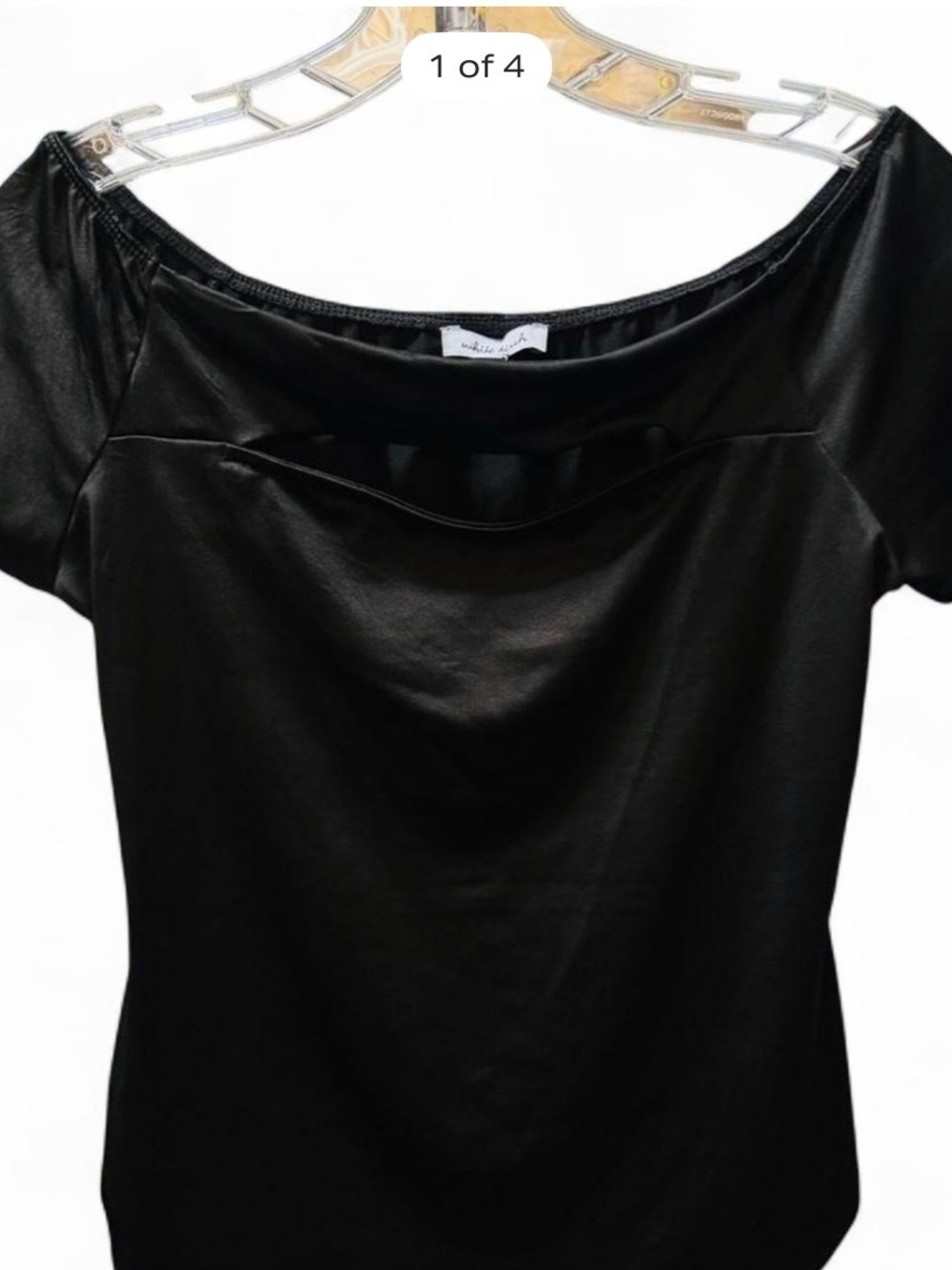 Women’s White Birch Black Short-Sleeve Off Shoulder Cutout Peek Boatneck Top Sm